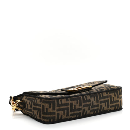 Fendi Fabric Jacquard FF 1974 Medium Baguette Tobacco Moro Black 4 of 16
