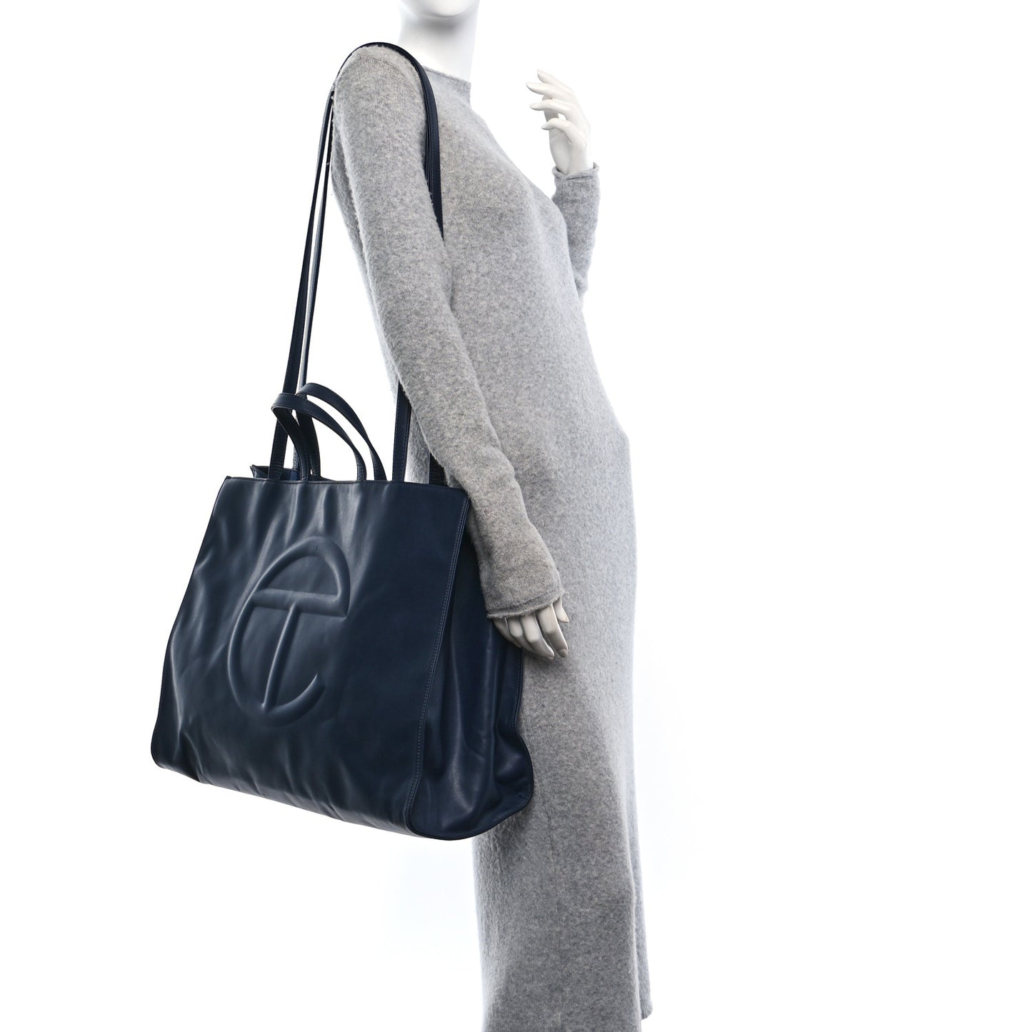 Vegan Leather Large Shopping Bag Navy