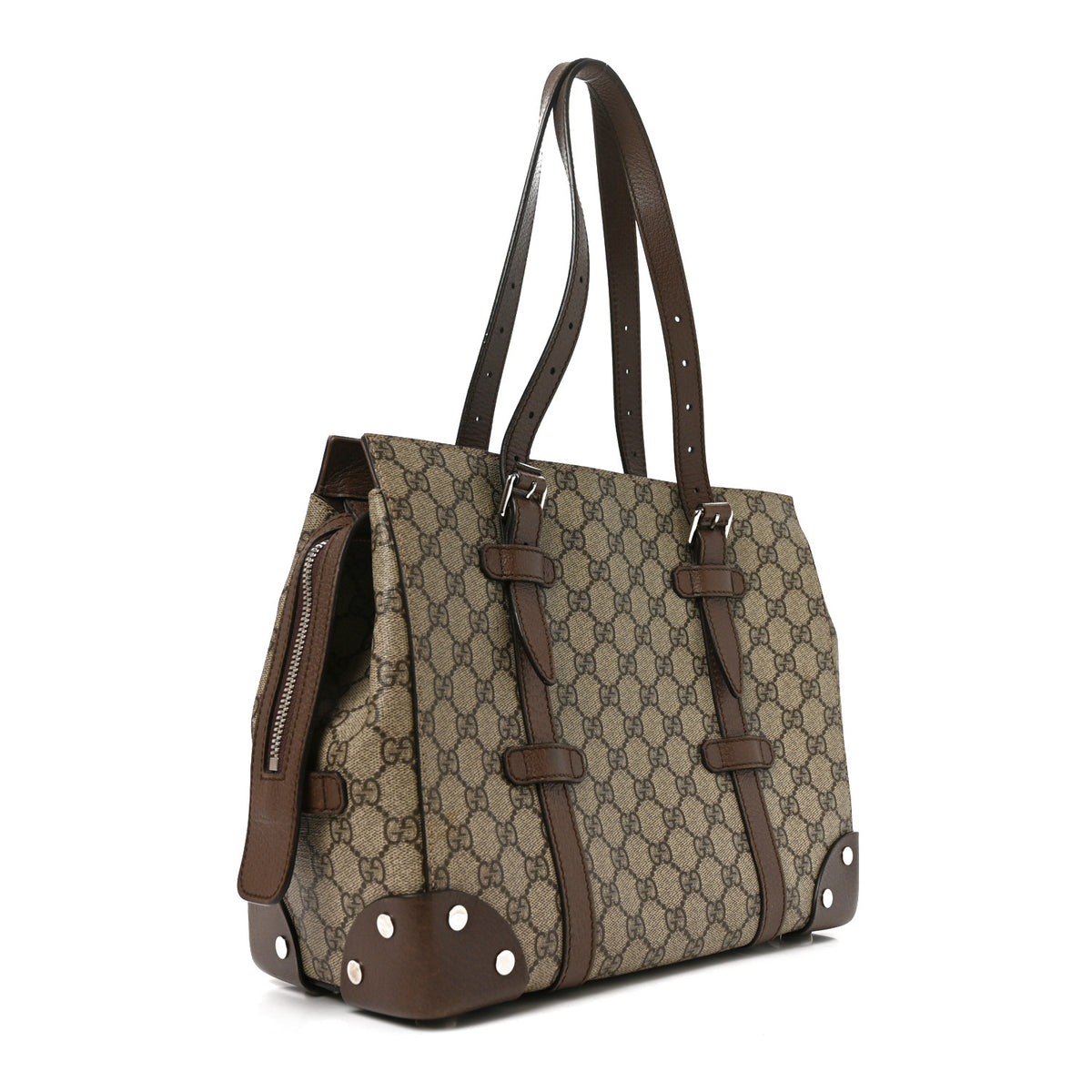 Gucci GG Supreme Monogram Textured Dollar Calfskin Small Detail Tote Beige Ebony New Acero 3 of 9