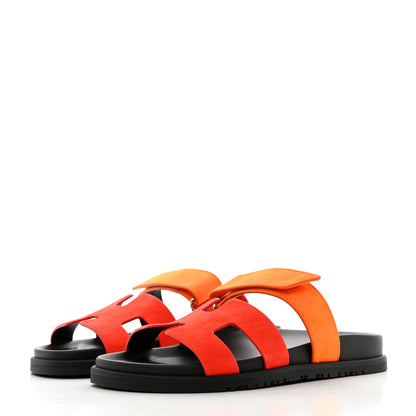 Hermes Suede Goatskin Womens Chypre Sandals 38 Rouge Ecarlate 3 of 9