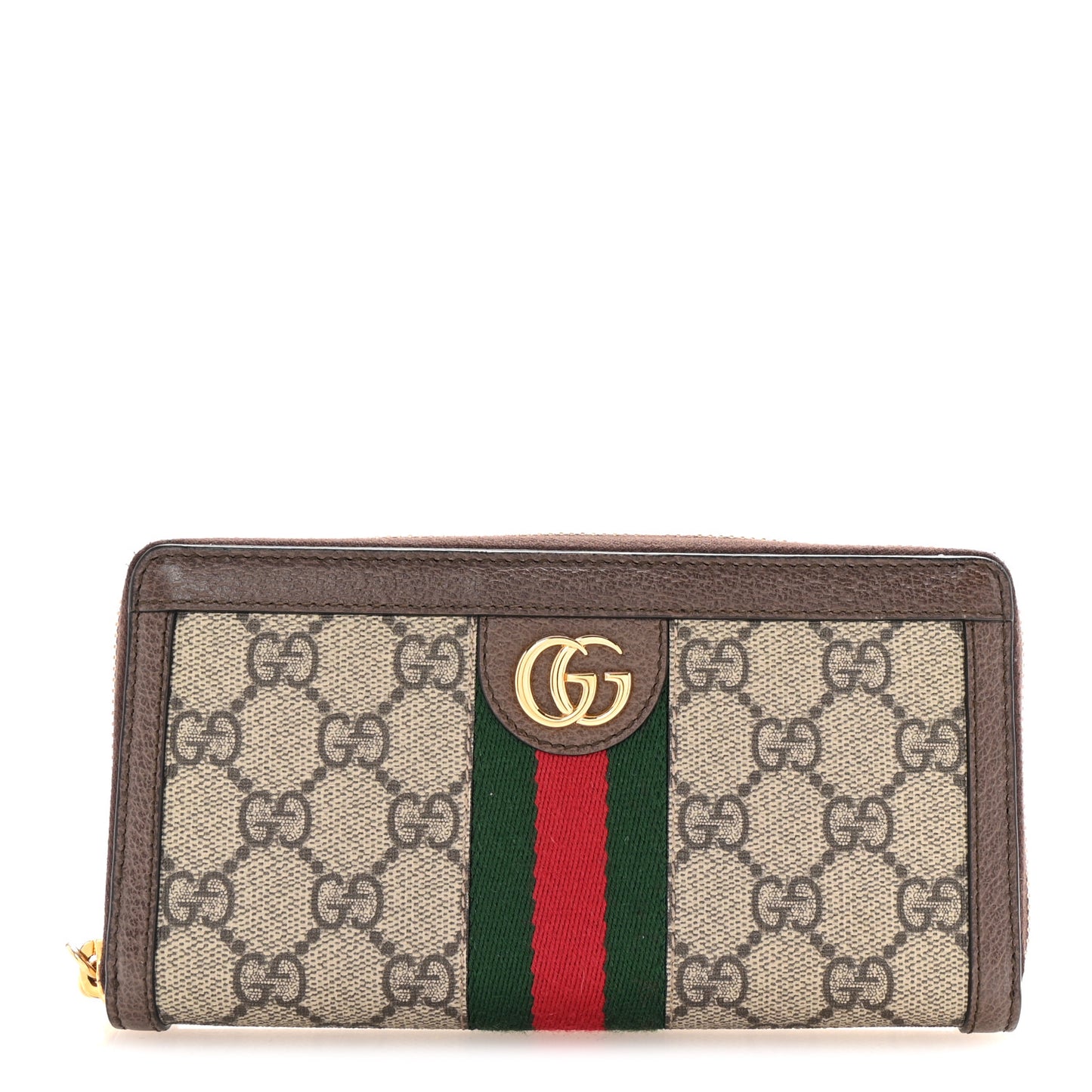 GG Supreme Monogram Web Ophidia Zip Around Wallet Brown