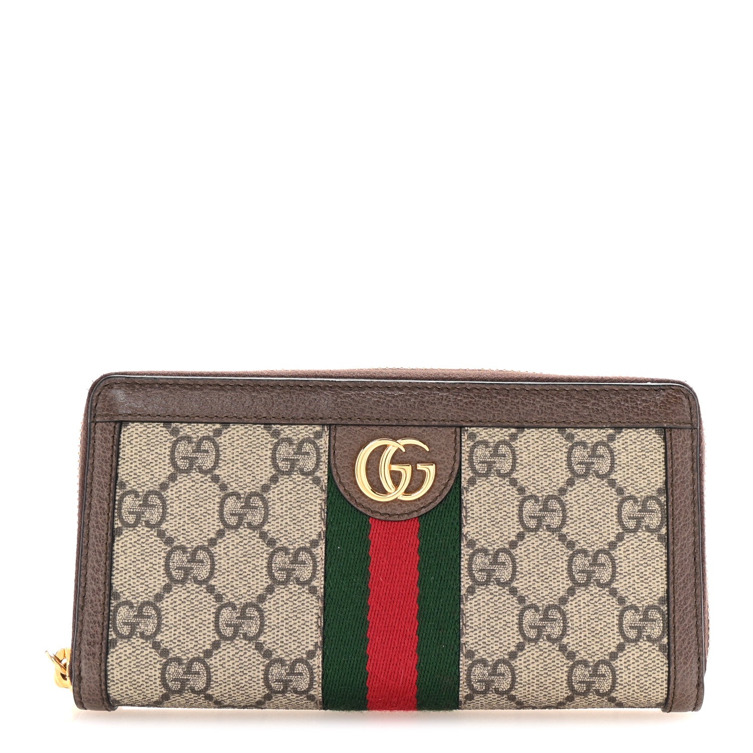 Gucci GG Supreme Monogram Web Ophidia Zip Around Wallet Brown 1 of 8