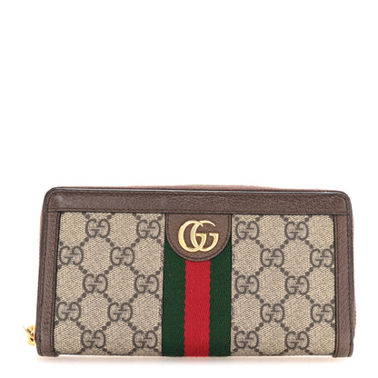 Gucci GG Supreme Monogram Web Ophidia Zip Around Wallet Brown 1 of 8