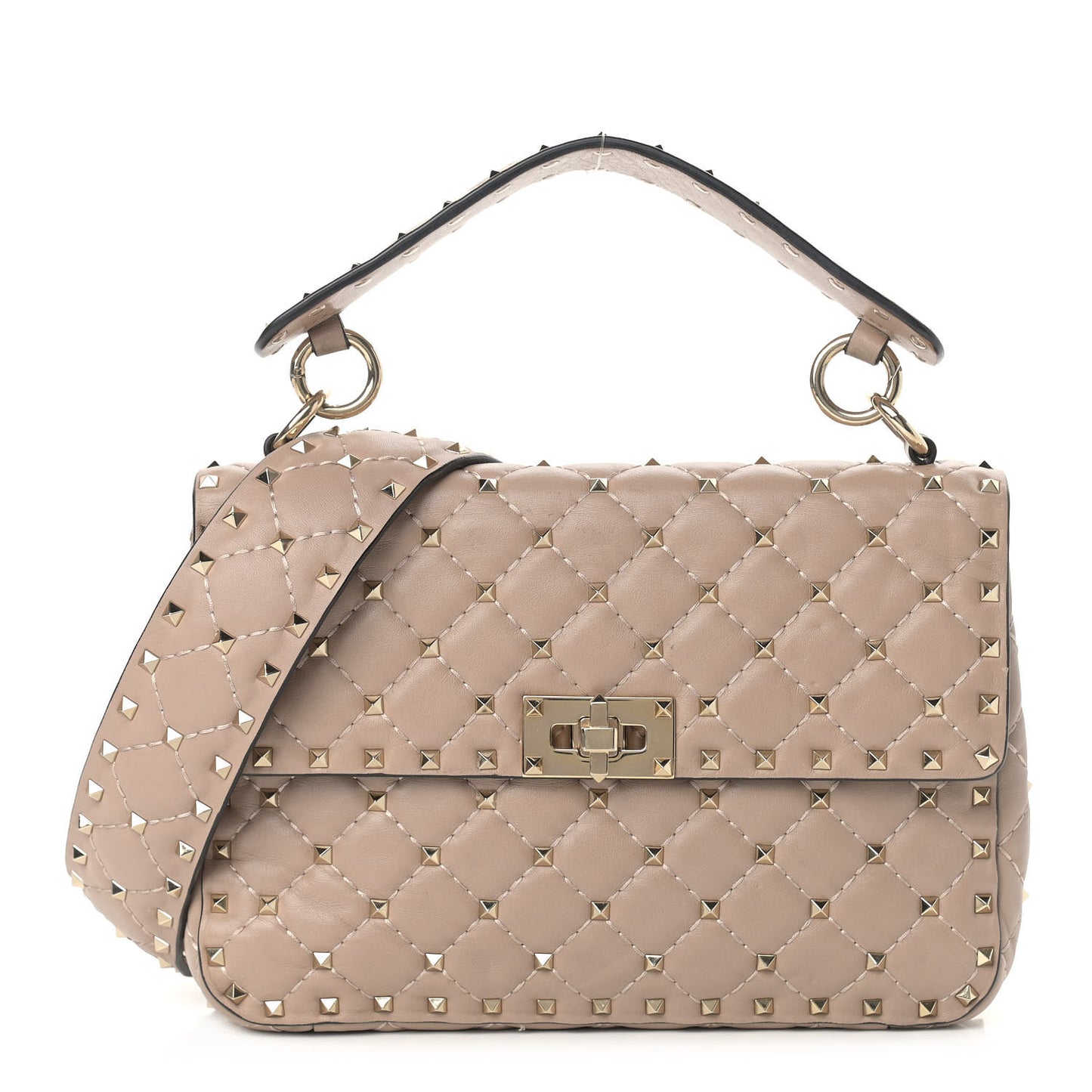 Nappa Medium Rockstud Spike Shoulder Bag Poudre