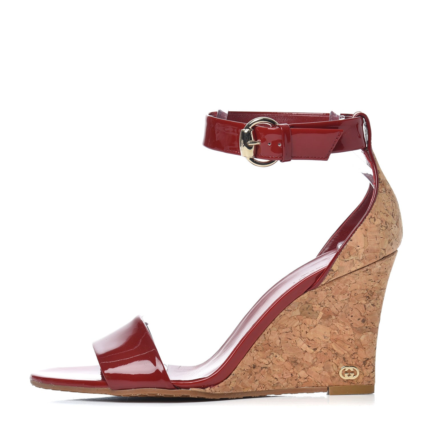 Gucci Vitello Vernice Cork Wedge Sandals 7.5 Red Naturale 1 of 13