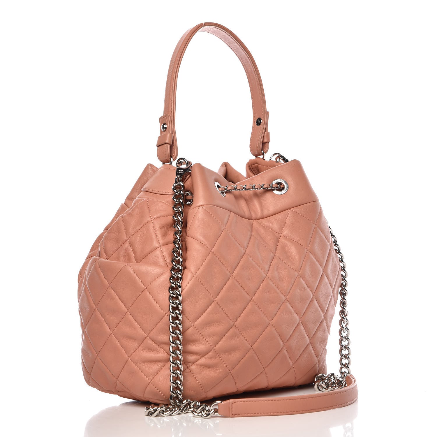 Chanel Lambskin Quilted CC Chain Drawstring Tote Dark Beige 4 of 16