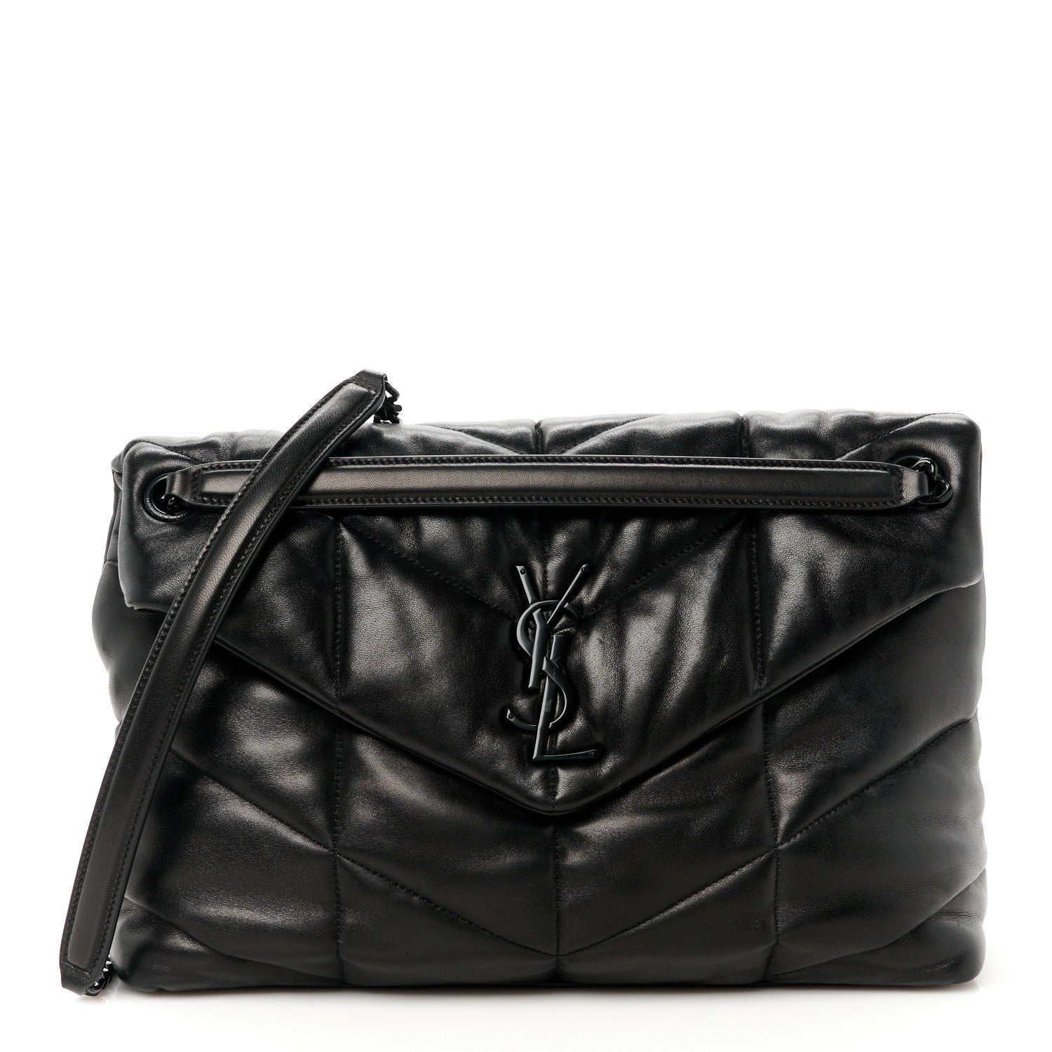 Saint Laurent Lambskin Quilted Monogram Monochrome Medium Loulou Puffer Chain Satchel Black 1 of 11