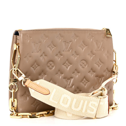 Louis Vuitton Lambskin Embossed Monogram Coussin PM Taupe 3 of 10