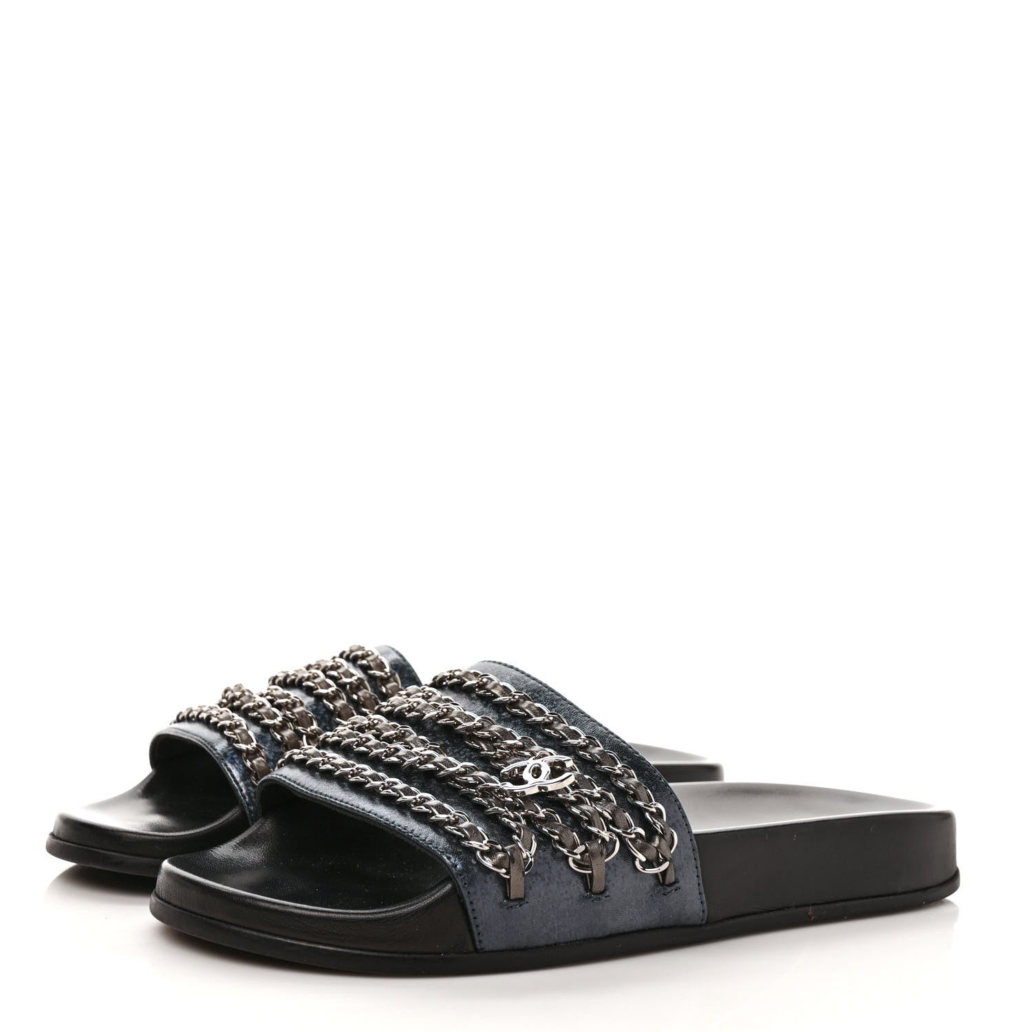 Chanel Fantasy Lambskin Chain Flat Sandals 39 Blue 3 of 8