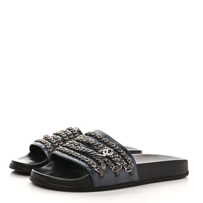 Chanel Fantasy Lambskin Chain Flat Sandals 39 Blue 3 of 8