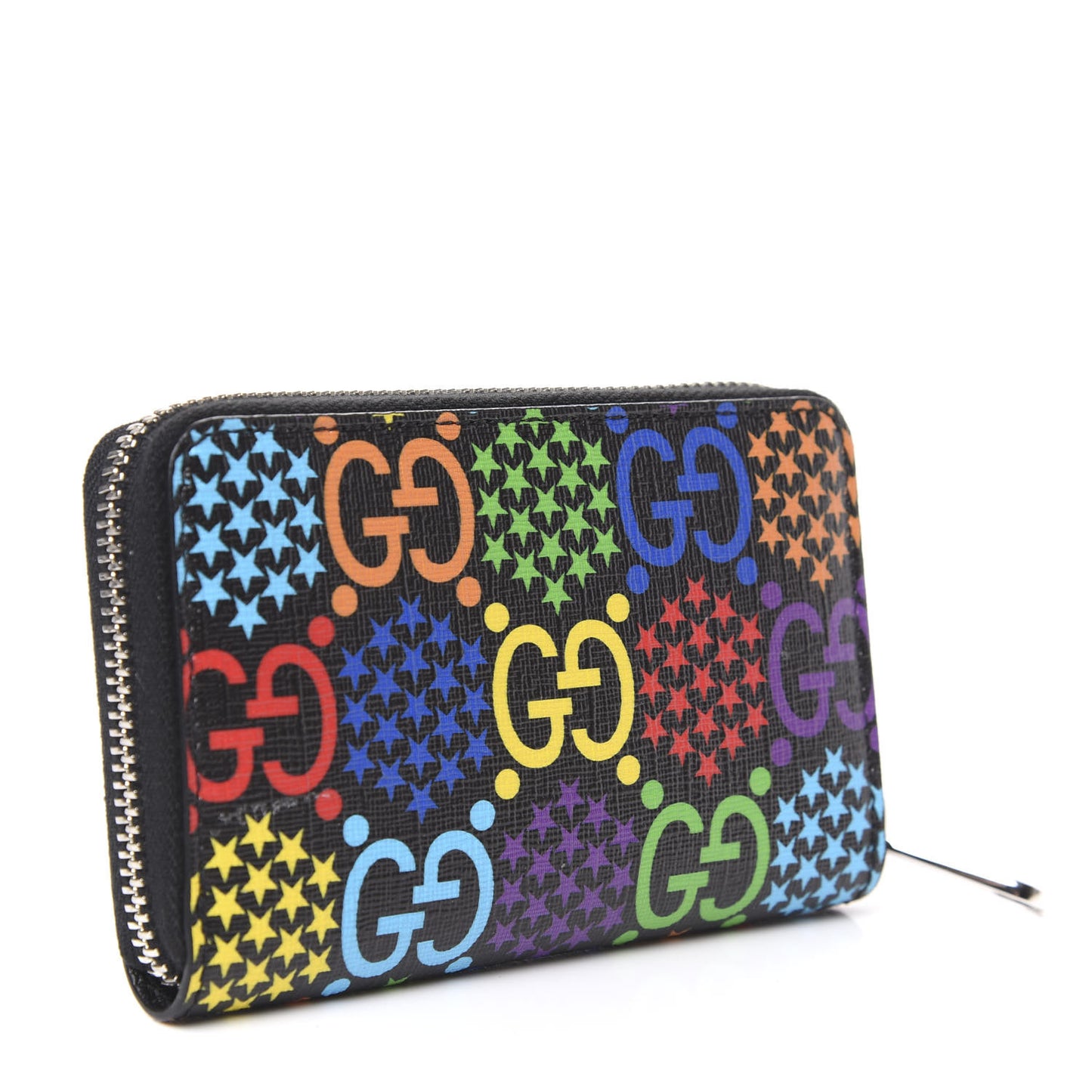 GG Supreme Monogram Psychedelic Zip Around Card Case Wallet Black