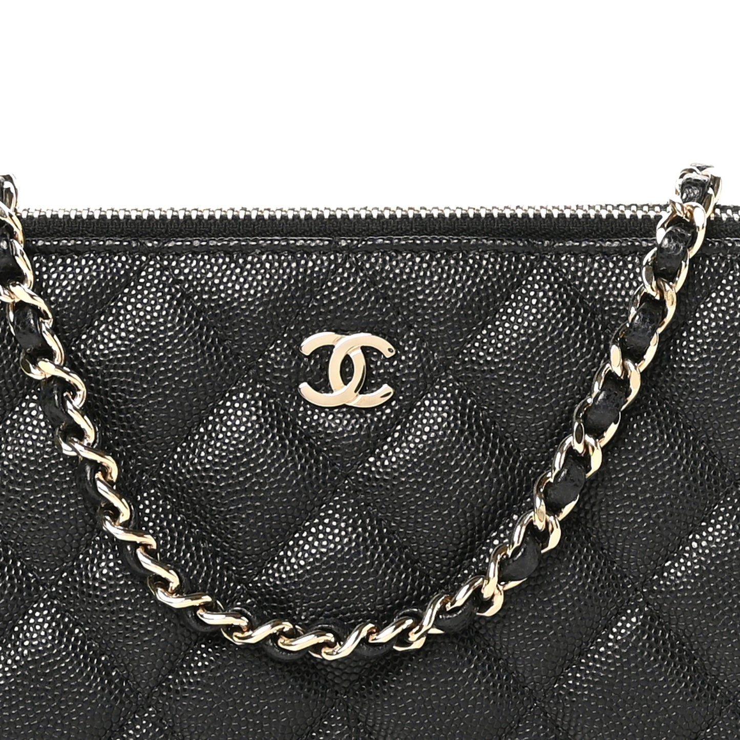 Caviar Quilted Small Clutch With Chain Black