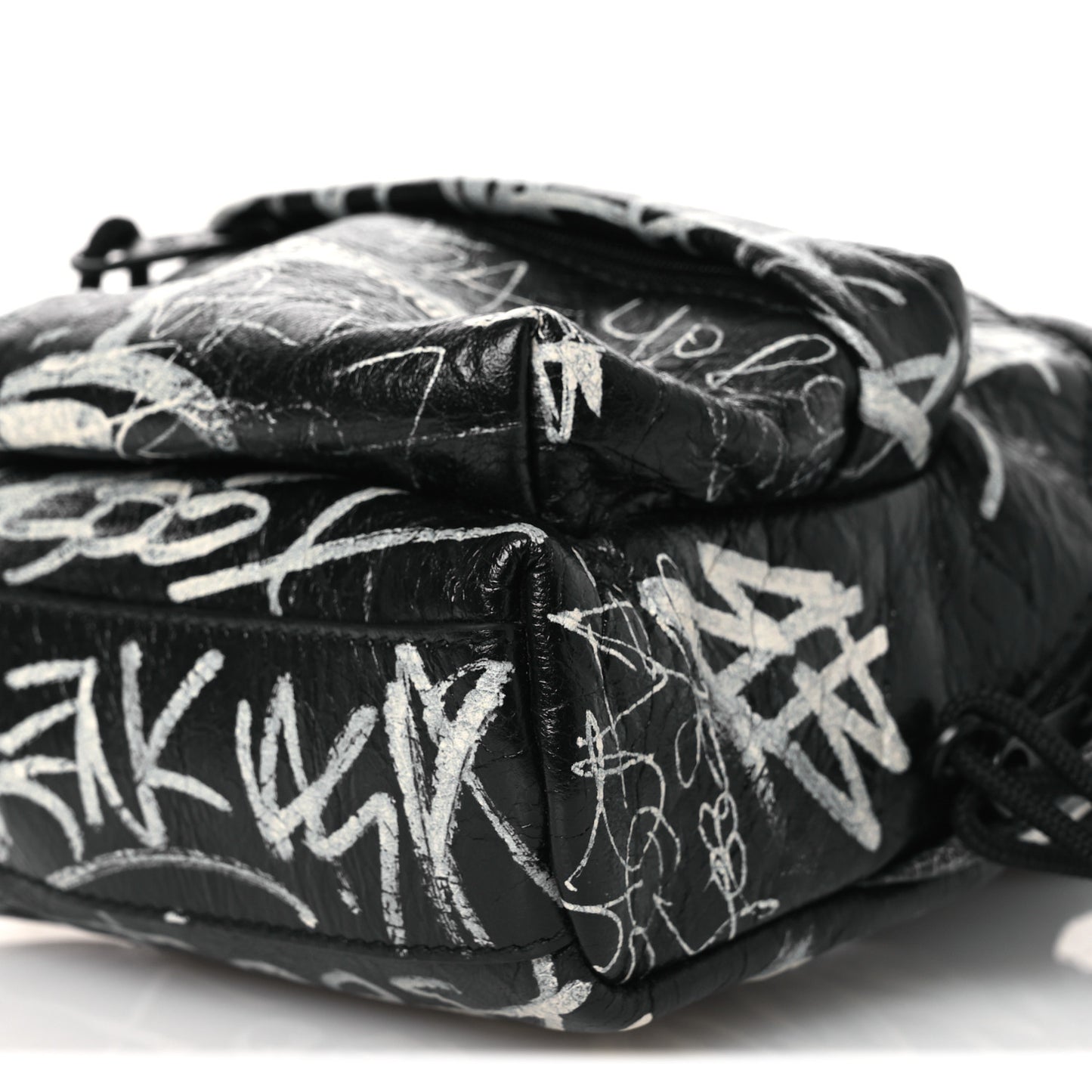 Agneau Arena Graffiti All Over Mini Explorer Crossbody Backpack  Black White