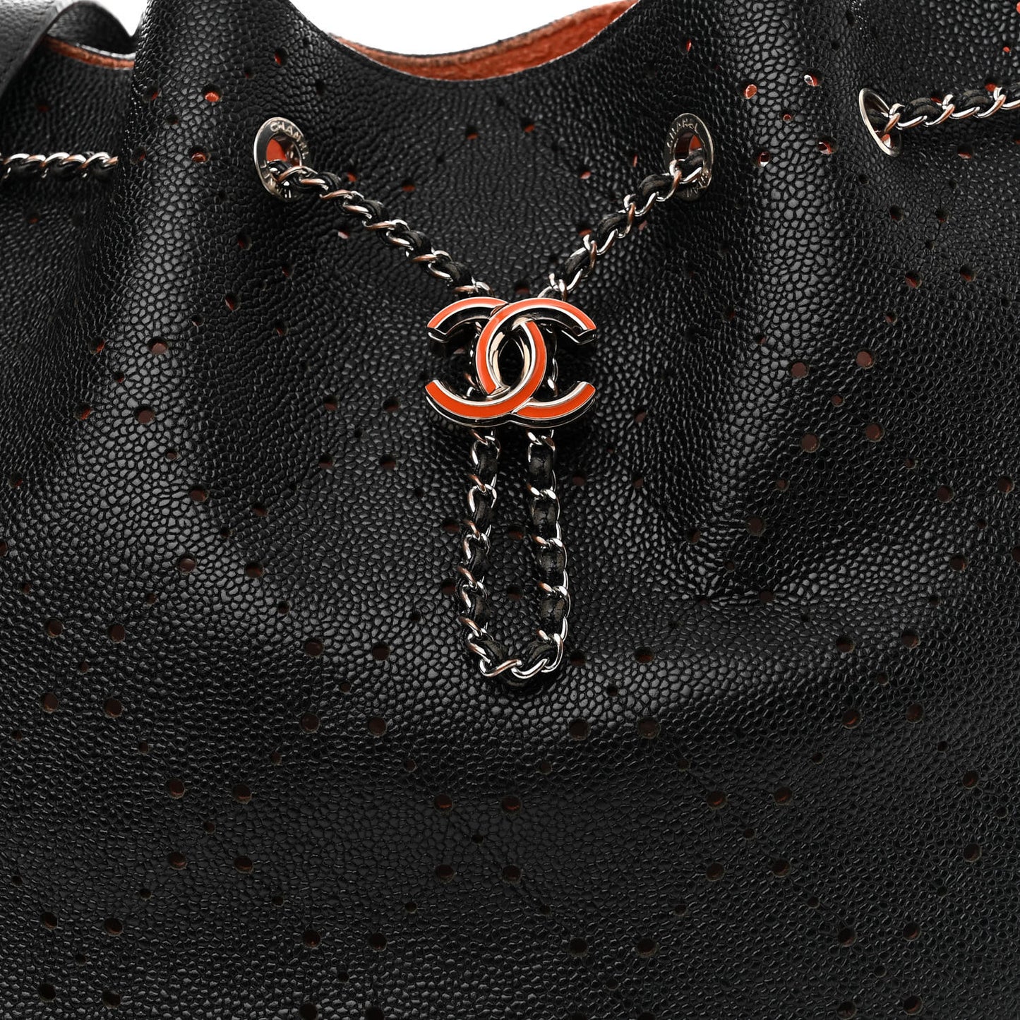 Caviar Perforated Drawstring CC Bag Black Orange