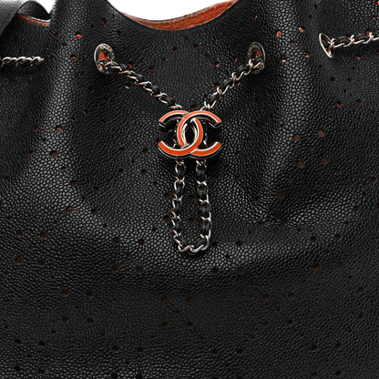 Chanel Caviar Perforated Drawstring CC Bag Black Orange 8 of 16