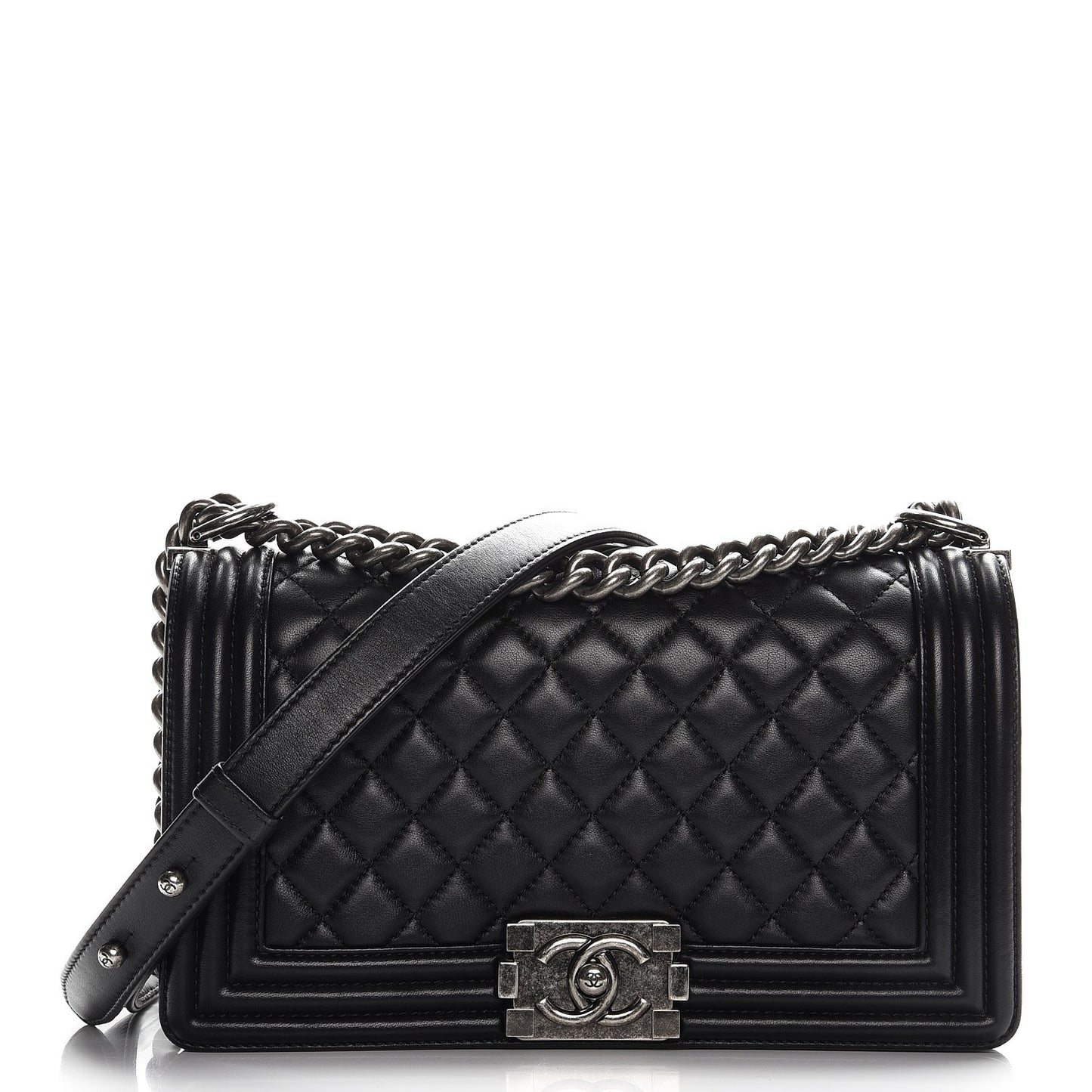 Lambskin Quilted Medium Boy Flap Black