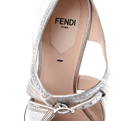 Fendi Metallic Calfskin Chameleon T-Strap Pumps 39.5 Silver 9 of 10