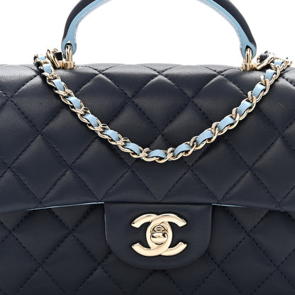 Chanel Lambskin Quilted Bi-Color Mini Top Handle Rectangular Flap Navy Blue Light Blue 8 of 11