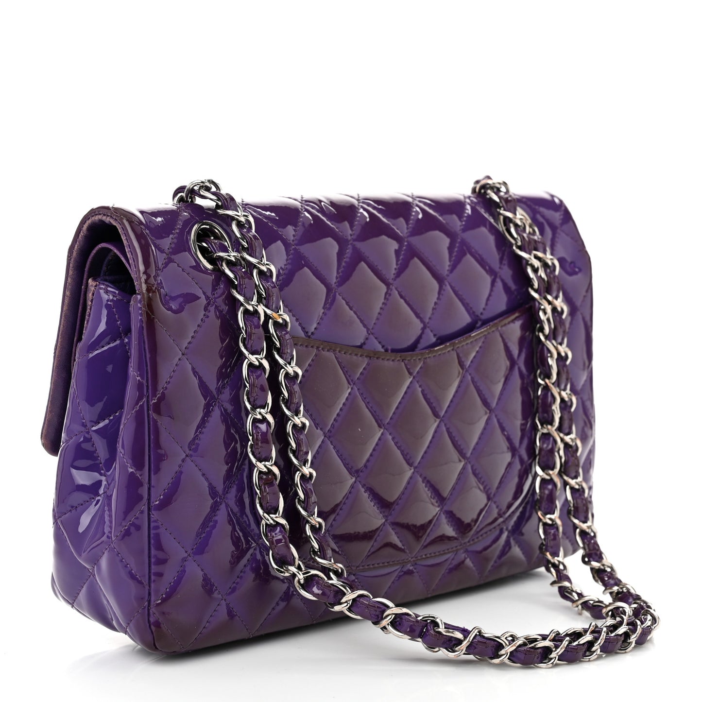 Patent Calfskin Quilted Medium Double Flap Purple