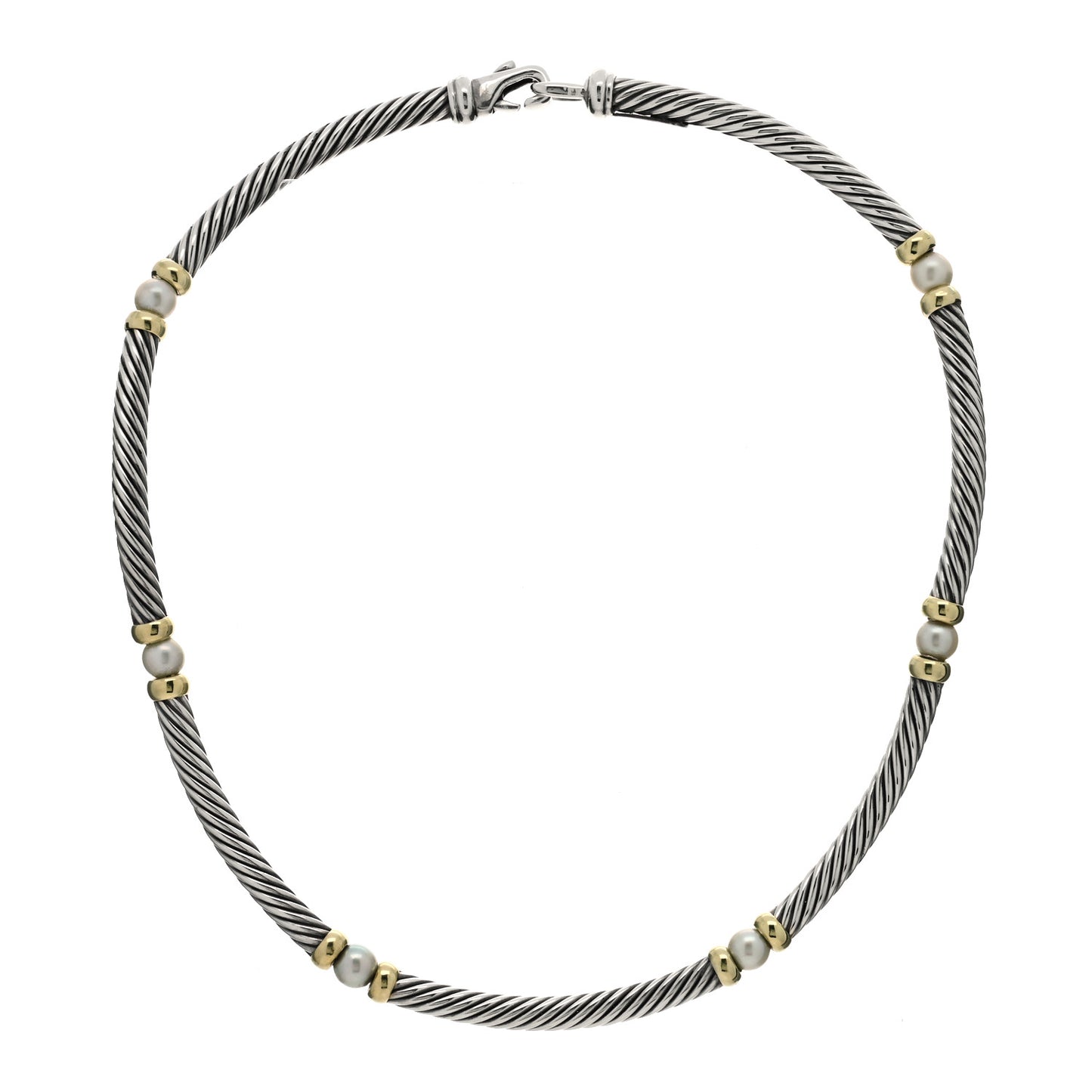 Sterling Silver 14K Yellow Gold Pearl Hampton Cable Choker Necklace