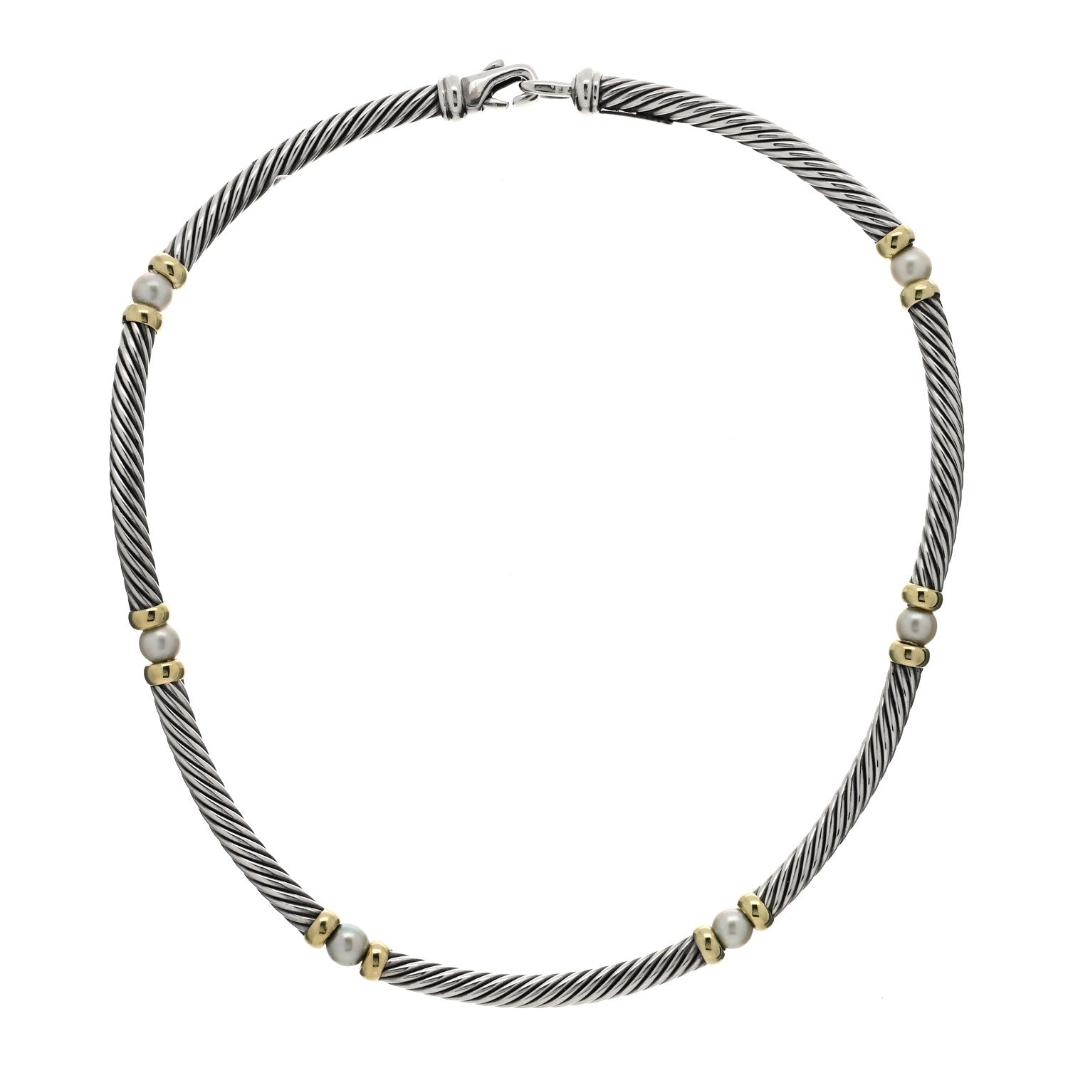 David Yurman Sterling Silver 14K Yellow Gold Pearl Hampton Cable Choker Necklace 3 of 6