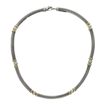David Yurman Sterling Silver 14K Yellow Gold Pearl Hampton Cable Choker Necklace 3 of 6