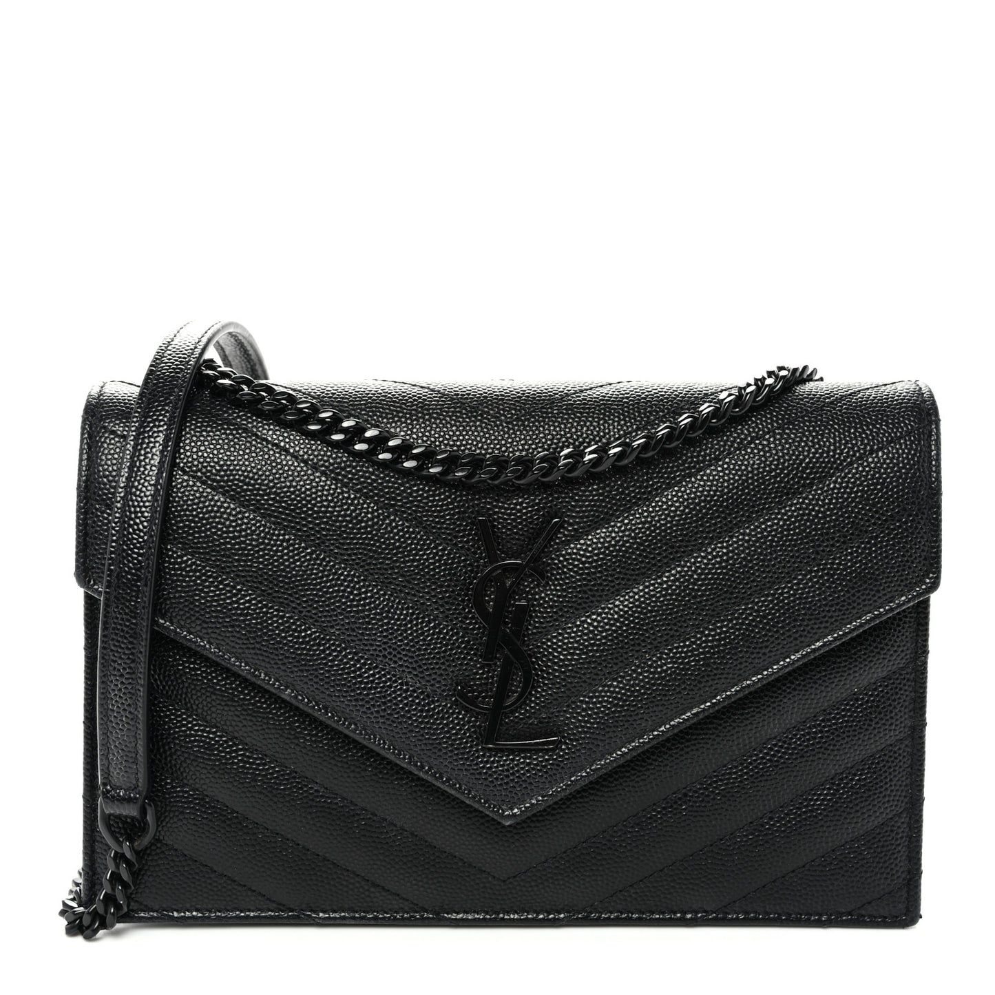 Grain De Poudre Matelasse Chevron Monogram Monochrome Envelope Chain Wallet Black