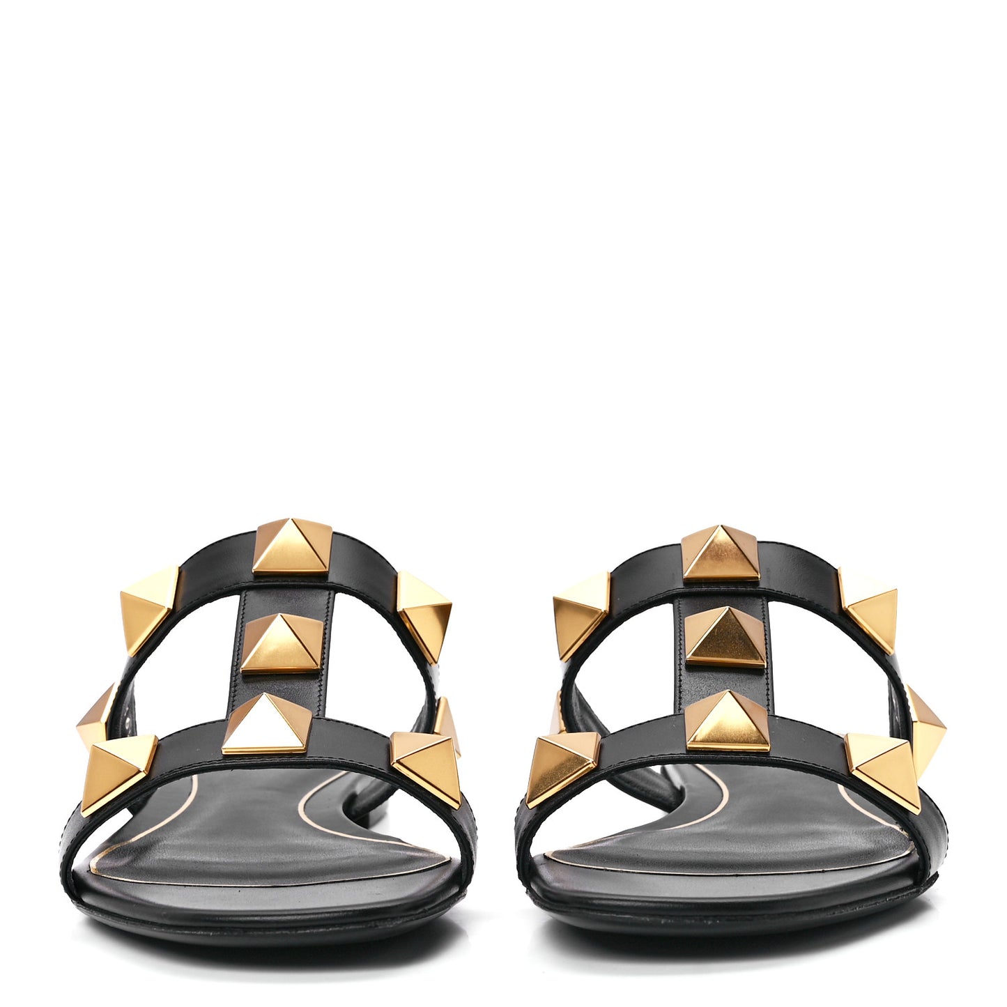 Calfskin Roman Stud Flat Slide Sandals 36.5 Black