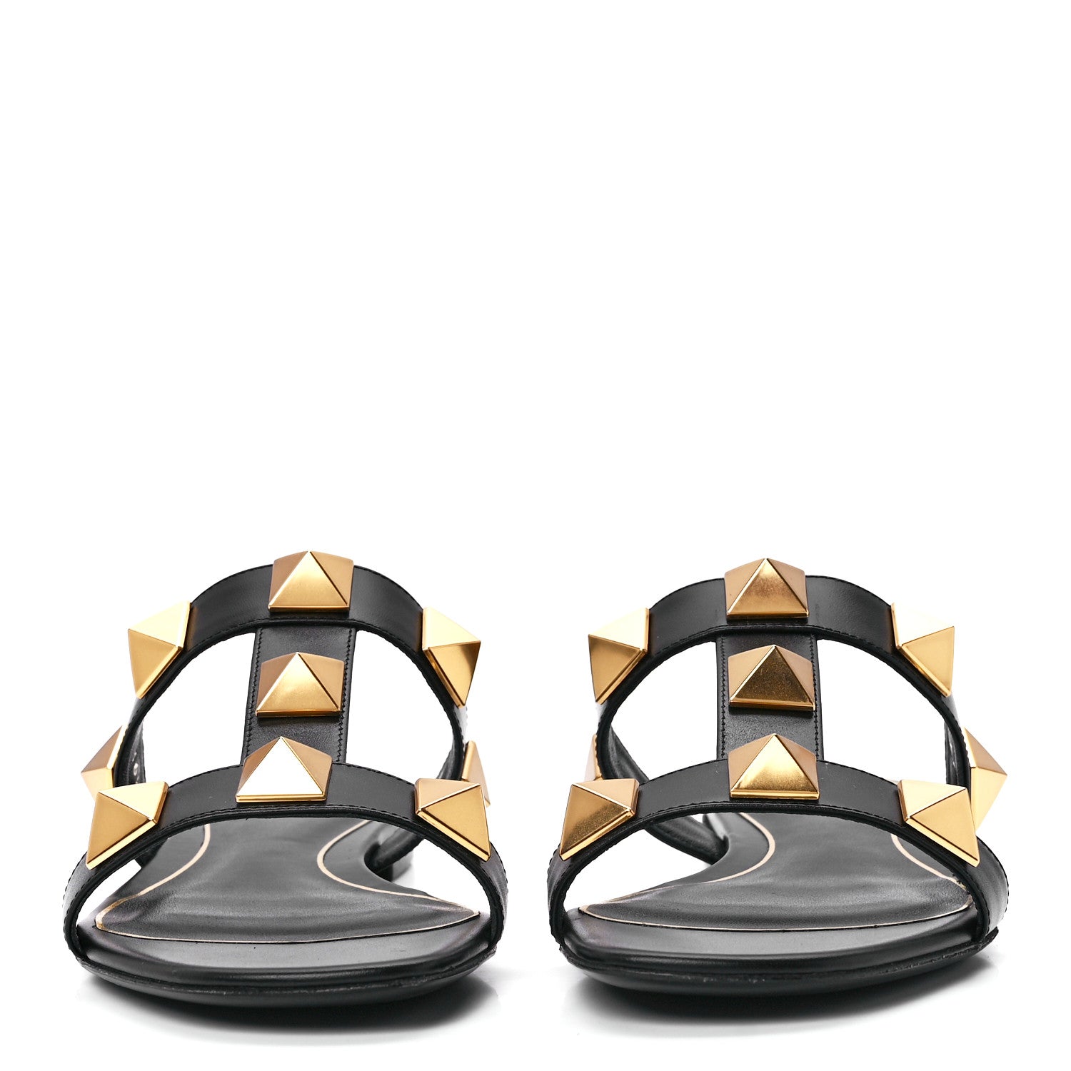 Valentino Garavani Calfskin Roman Stud Flat Slide Sandals 36.5 Black 2 of 9