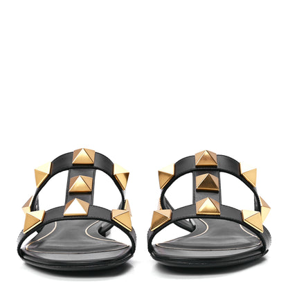 Valentino Garavani Calfskin Roman Stud Flat Slide Sandals 36.5 Black 2 of 9