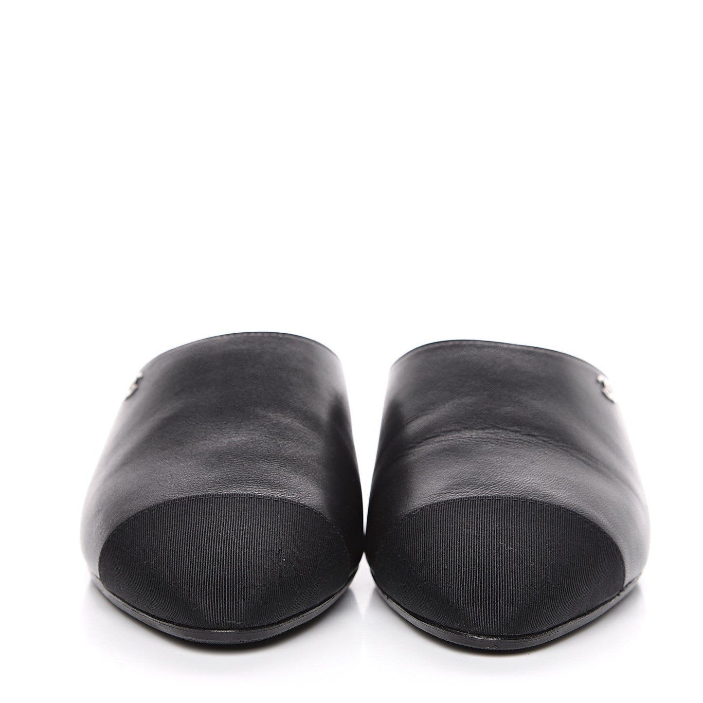 Lambskin Grosgrain Cap Toe CC Mules 36 Black