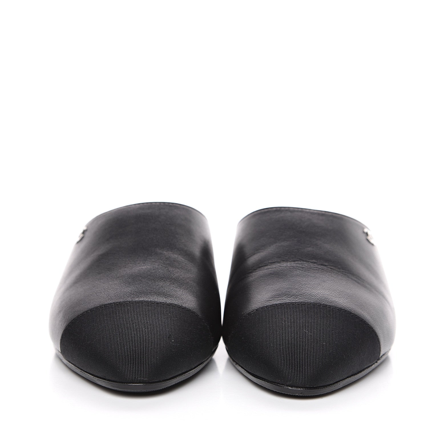 Chanel Lambskin Grosgrain Cap Toe CC Mules 36 Black 2 of 9