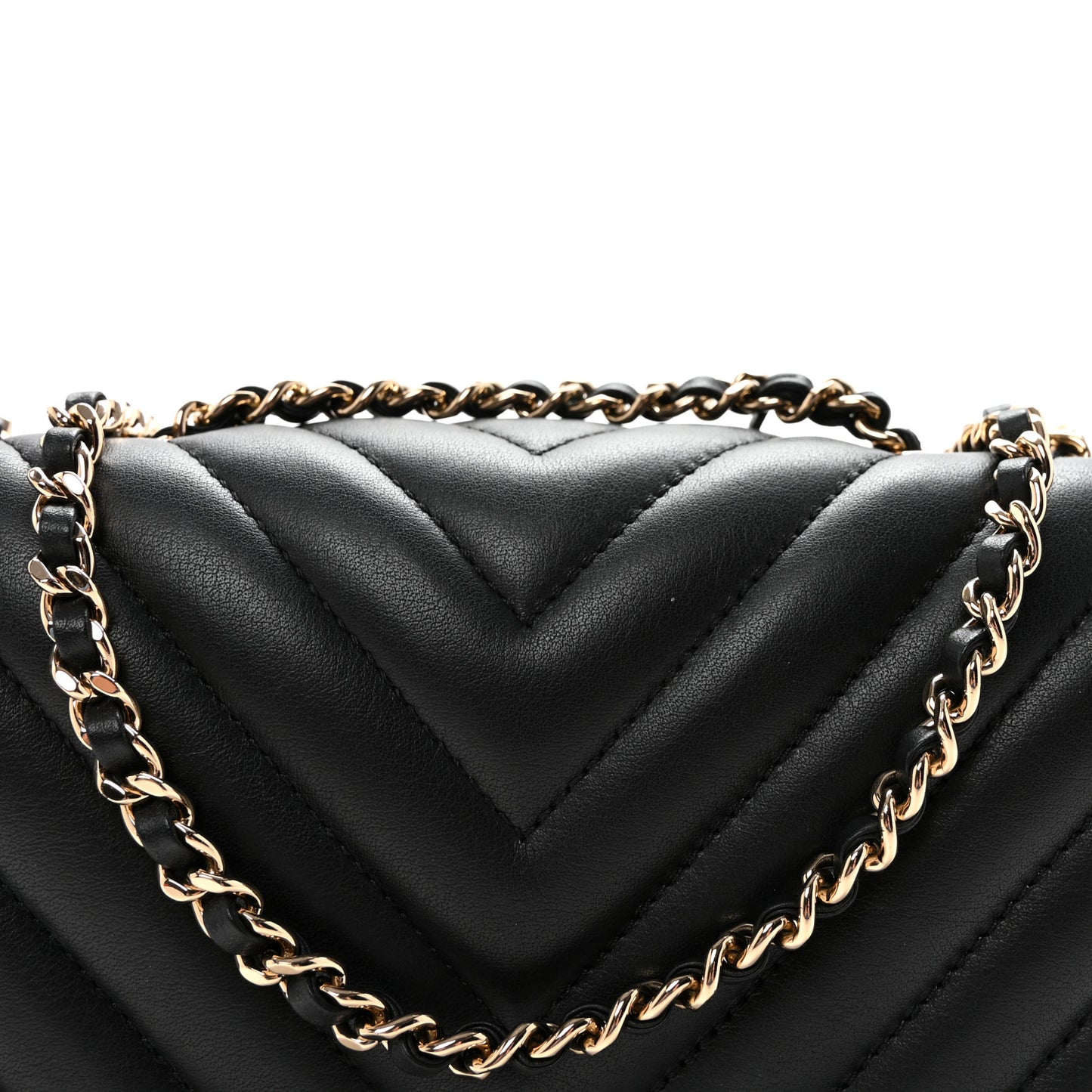 Calfskin Chevron Quilted Mini Statement Flap Black