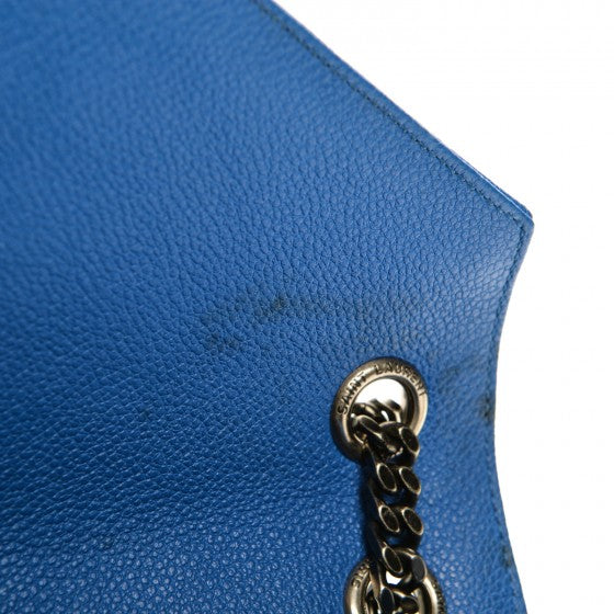 Grained Calfskin Matelasse Monogram Classic Medium Chain Bag Royal Blue