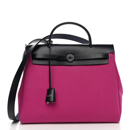 Hermes Toile Officier Vache Hunter Horseshoe Laque Herbag Zip PM 31 Magnolia Bleu Indigo 3 of 10