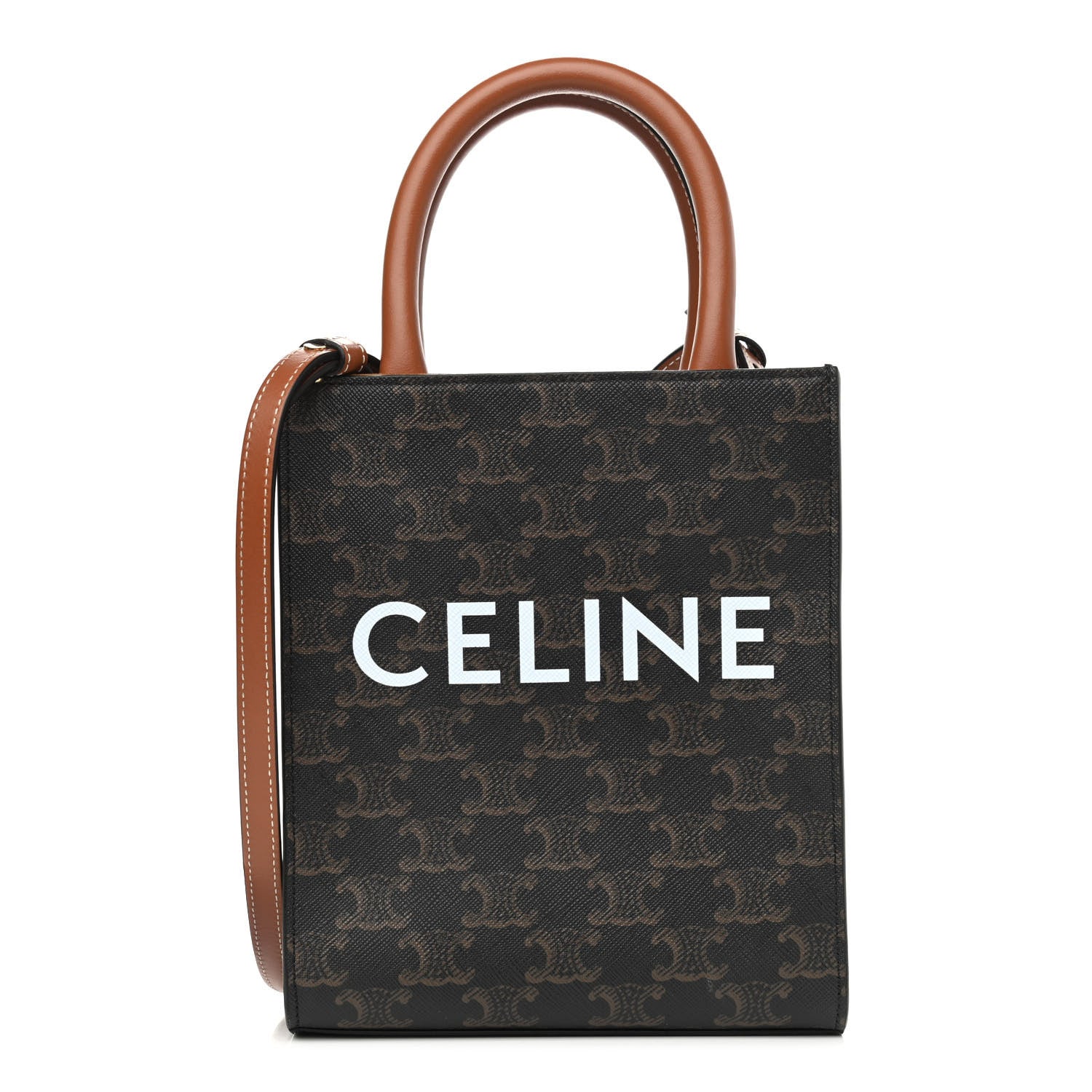 Celine Triomphe Canvas Calfskin Mini Vertical Cabas Tan 1 of 11