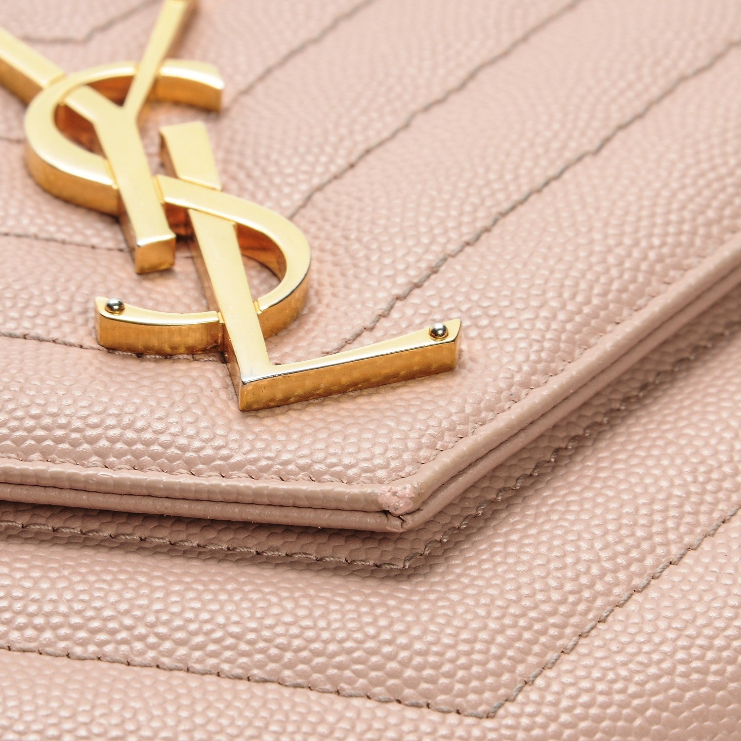 Saint Laurent Grain De Poudre Matelasse Chevron Monogram Chain Wallet Pale Pink 12 of 15
