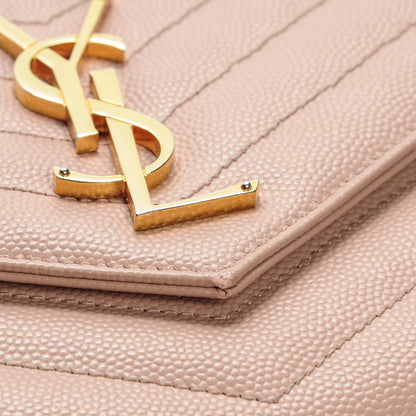 Saint Laurent Grain De Poudre Matelasse Chevron Monogram Chain Wallet Pale Pink 12 of 15