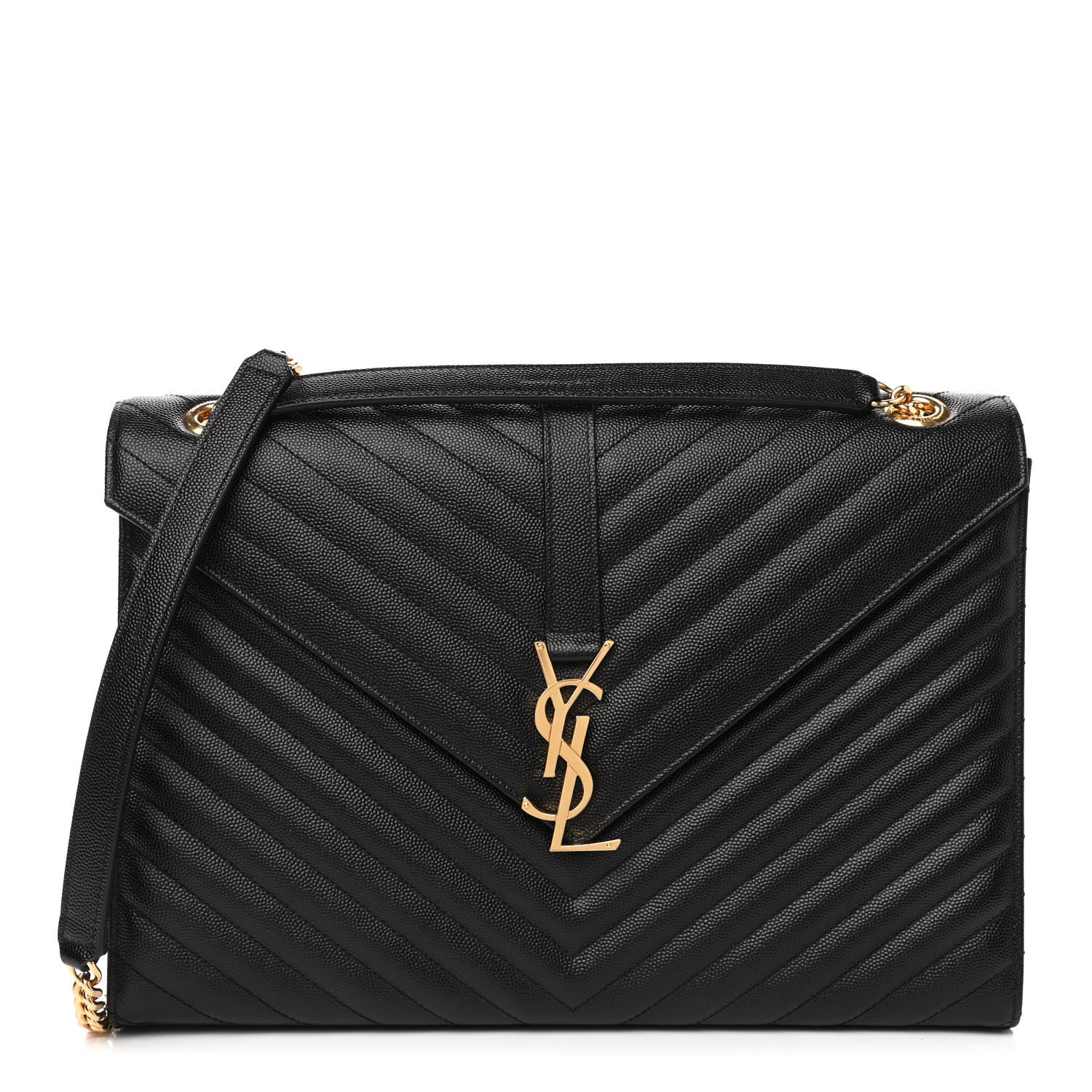 Saint Laurent Grain De Poudre Matelasse Chevron Large Monogram Satchel Black 1 of 4