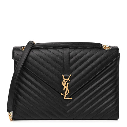 Saint Laurent Grain De Poudre Matelasse Chevron Large Monogram Satchel Black 1 of 4