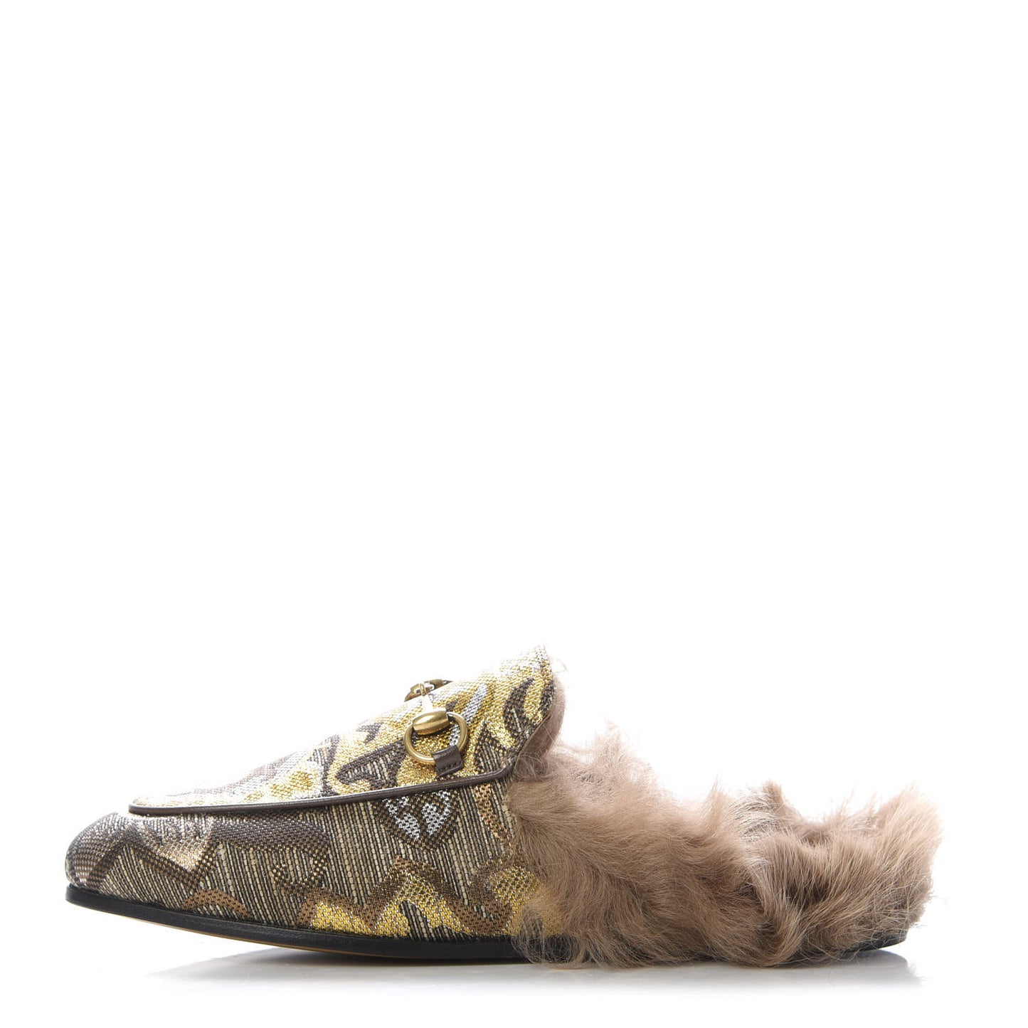 Brocade Fur Womens Princetown Slippers 36.5 Brown