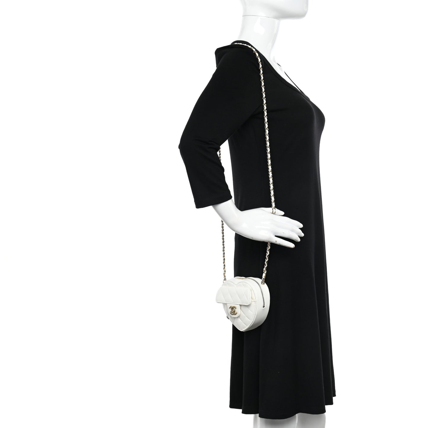 Lambskin Quilted CC In Love Heart Clutch With Chain White