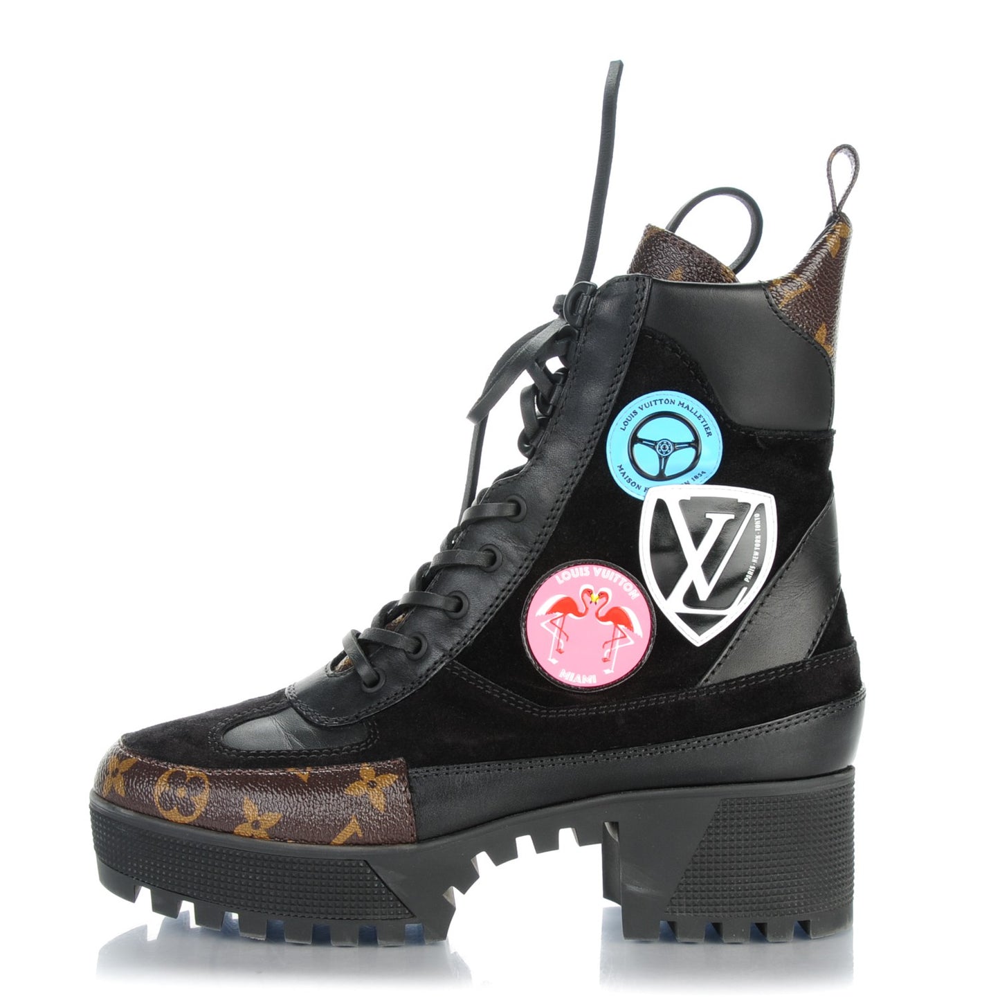Suede Calfskin Monogram Checkpoint Platform Desert Boots 39 Black