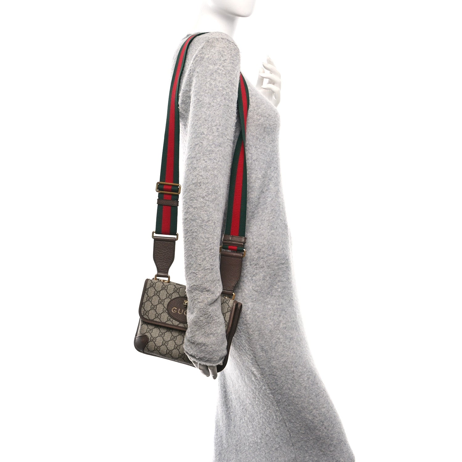 Gucci GG Supreme Monogram Web Small Neo Vintage Double Flap Messenger Bag Beige New Acero 2 of 10