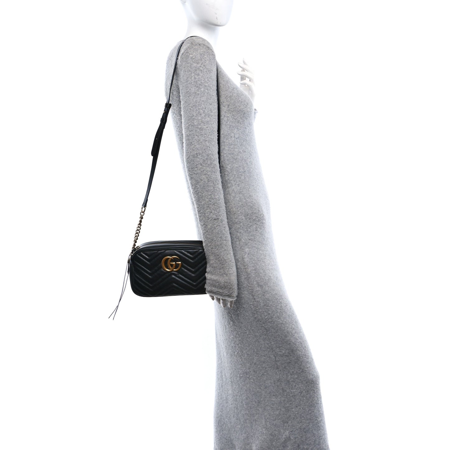 Calfskin Matelasse Small GG Marmont Chain Shoulder Bag Black