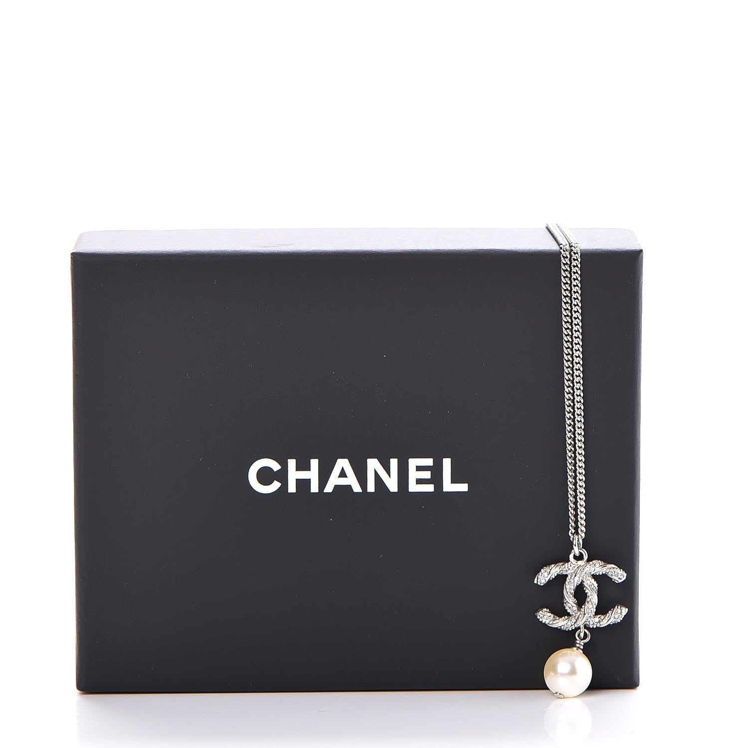 Chanel Pearl Crystal Twisted CC Necklace Silver 6 of 6