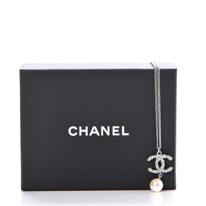 Chanel Pearl Crystal Twisted CC Necklace Silver 6 of 6