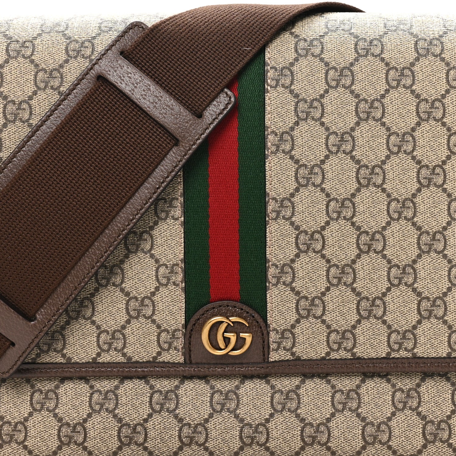 Gucci Tender GG Supreme Monogram Textured Dollar Calfskin Ophidia Messenger Bag Beige Ebony Dark Brown 8 of 10