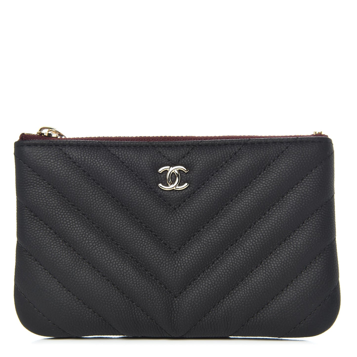 Caviar Chevron Quilted Small Cosmetic Case Black