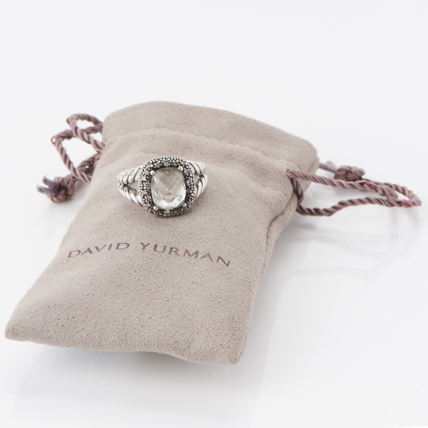 David Yurman Sterling Silver Diamond Prasiolite 10mm Moonlight Ice Cable Ring 54 7 12 of 12